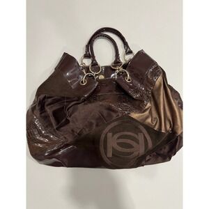 Vintage Bebe Patchwork Hobo Bag Brown Faux Leather Snakeskin Suede Y2K Glam